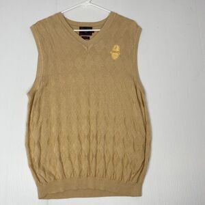 Byron Nelson Men's Tan Diamond Pattern V-Neck‎ Sweater Vest Size large 100% Silk
